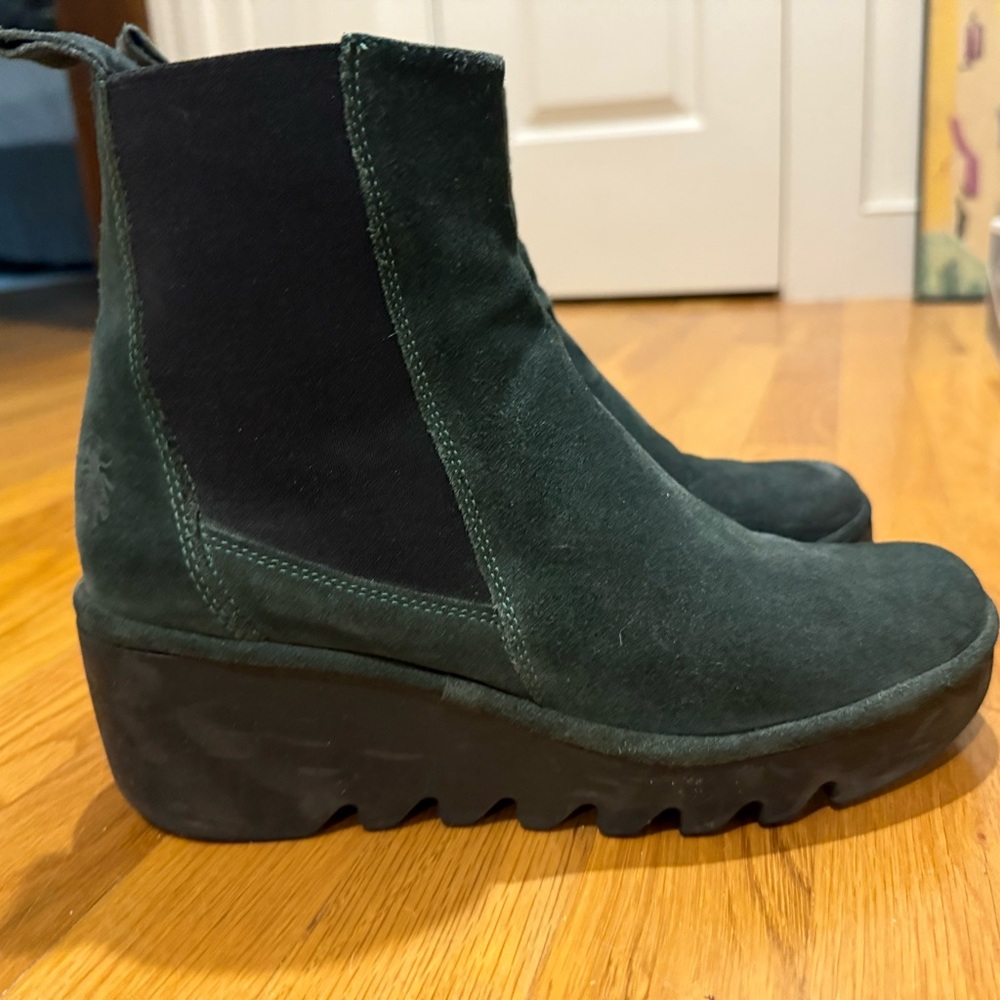 Fly London Green Suede Ankle Boots, Sz 9.5